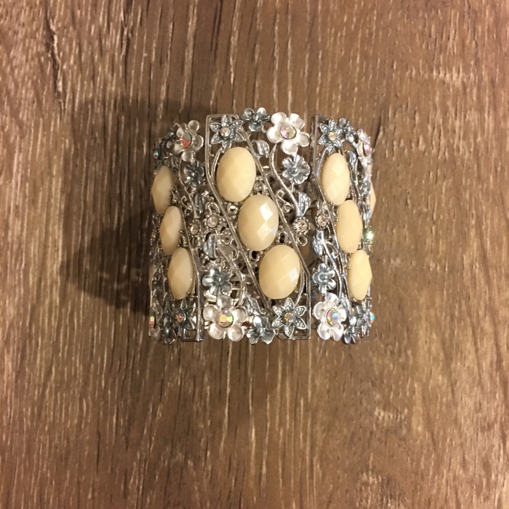 Bracelet Cuff- Light Blue with Cream Stones